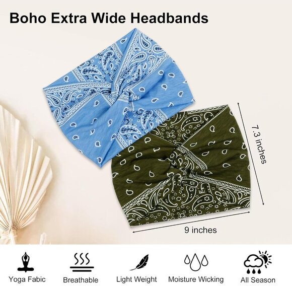 7\'\' Wide Paisley Turban Headbands for Women Non Slip Boho Hair Accessories